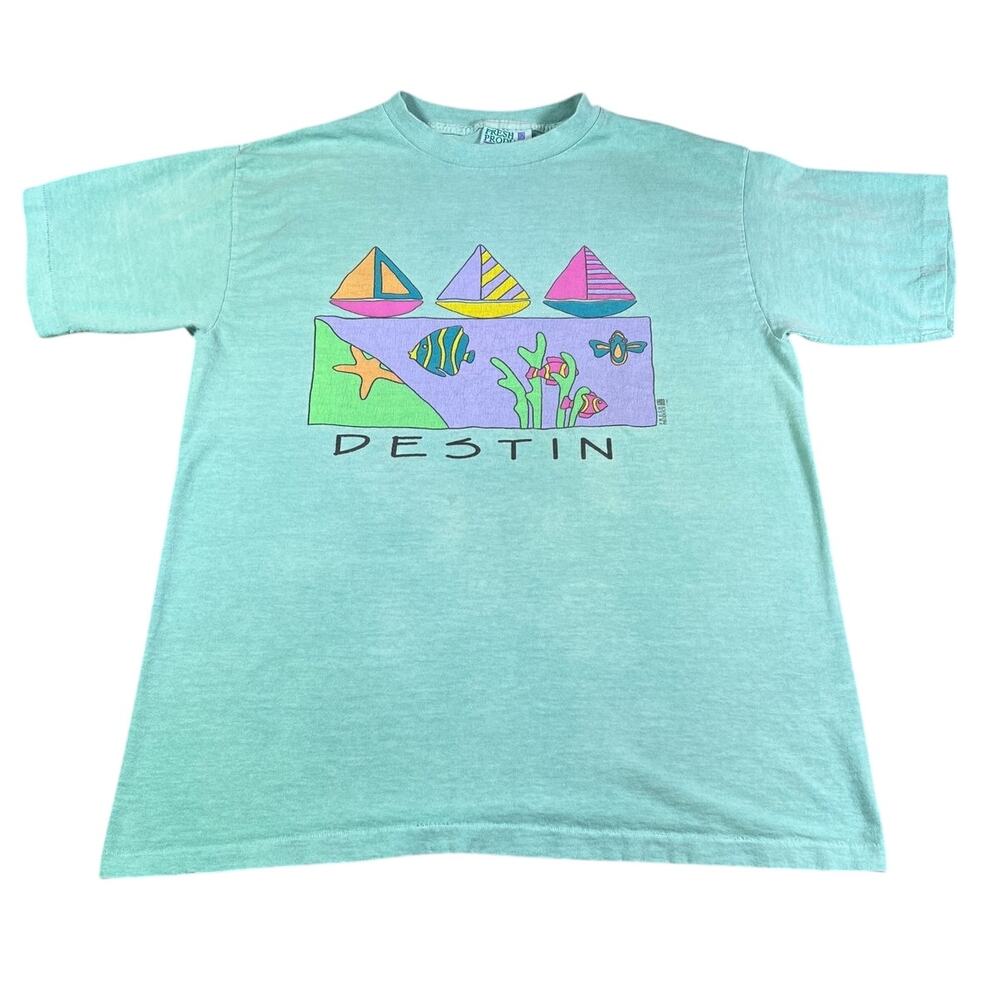 Fresh Produce Destin Large Florida Graphic Tee Single Stitch Beach Tourist Shirt